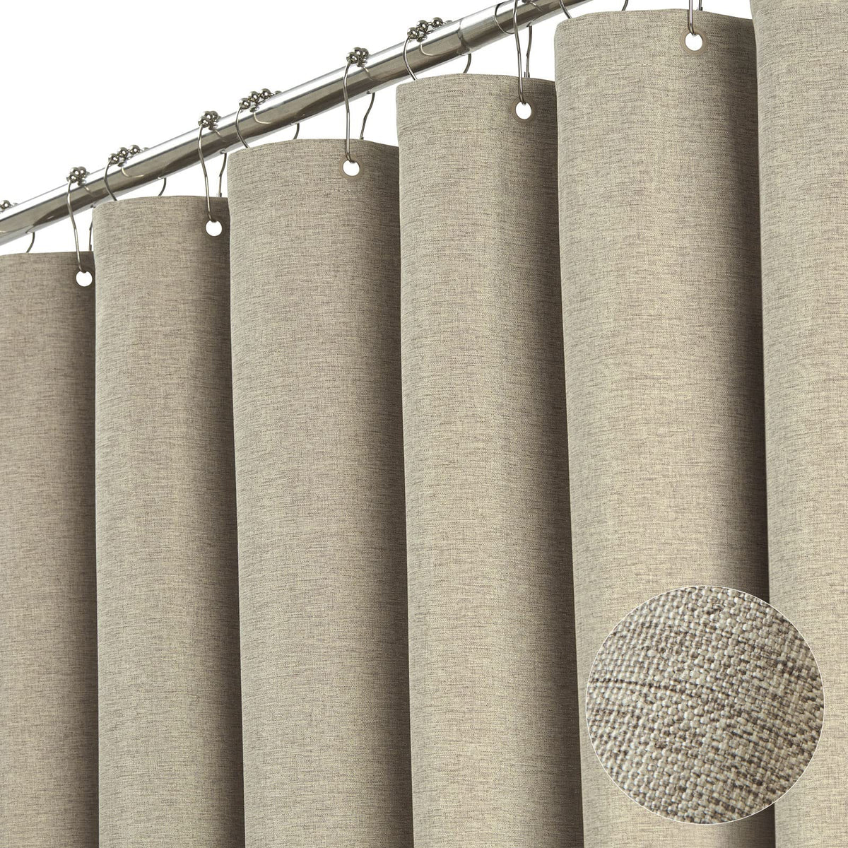 BTTN Grey Linen Textured Waterproof Fabric Shower Curtain Set, 72x72, Gray