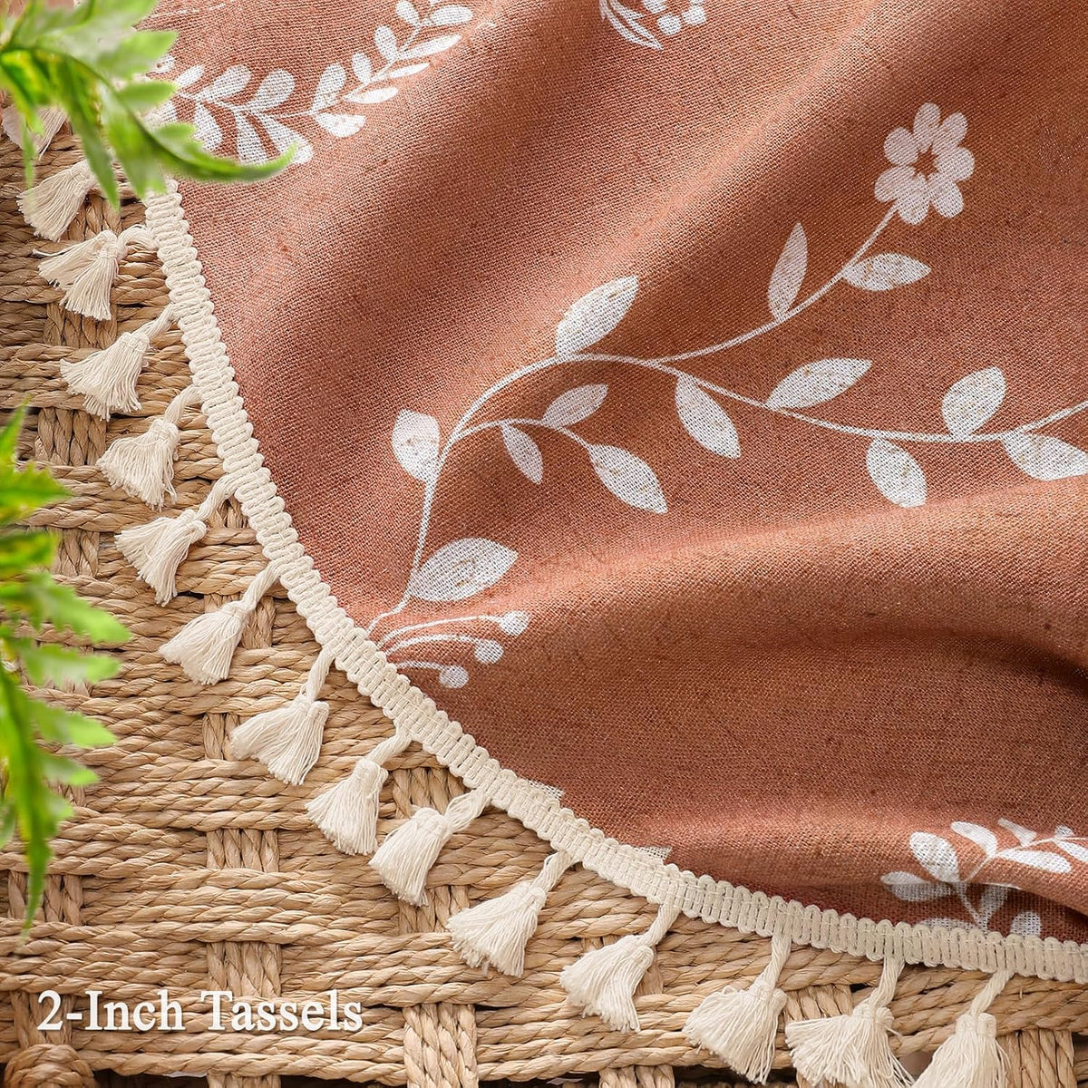Boho Terracotta Vintage Shower Curtain with Tassels 72 x 72 Inch