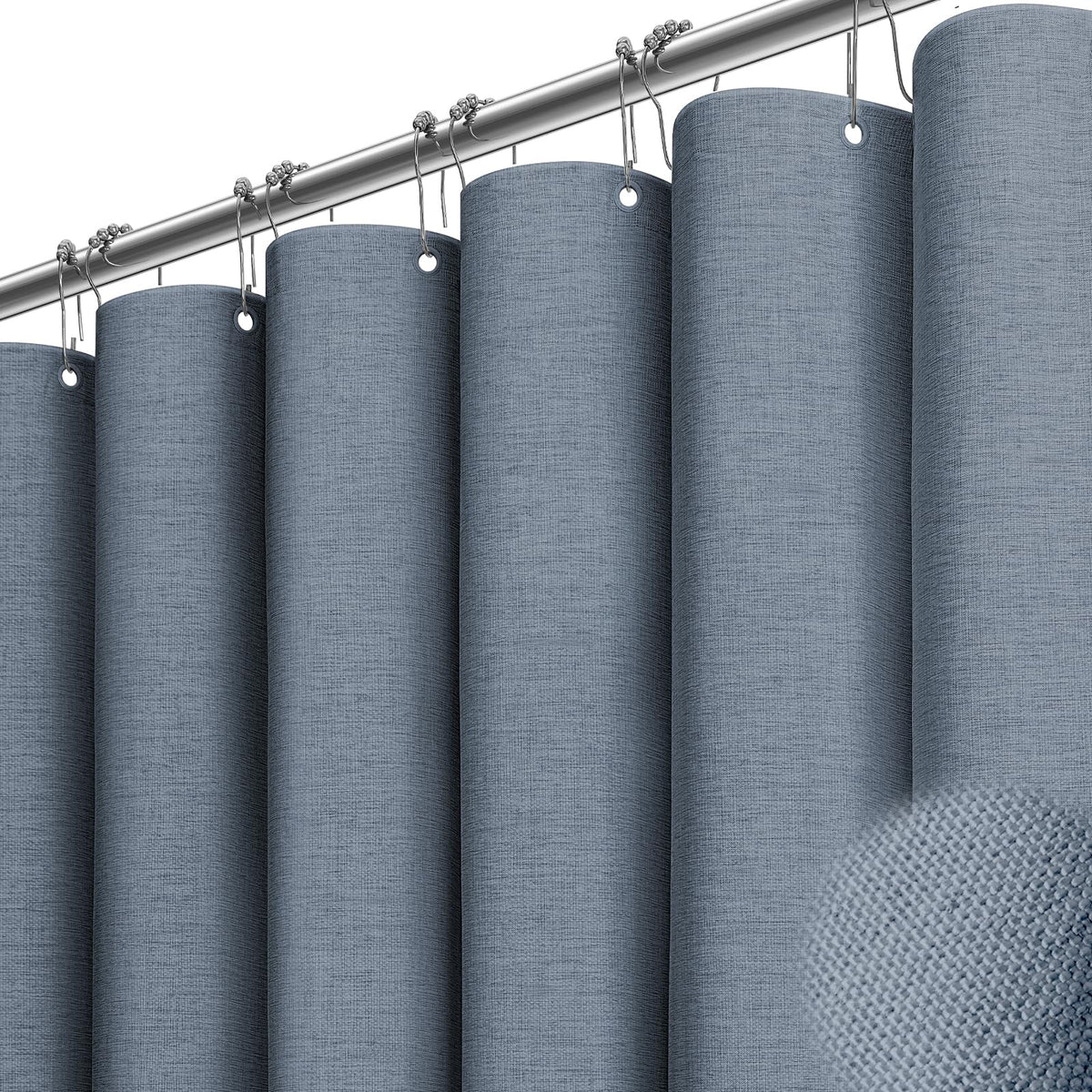 BTTN Grey Linen Textured Waterproof Fabric Shower Curtain Set, 72x72, Gray