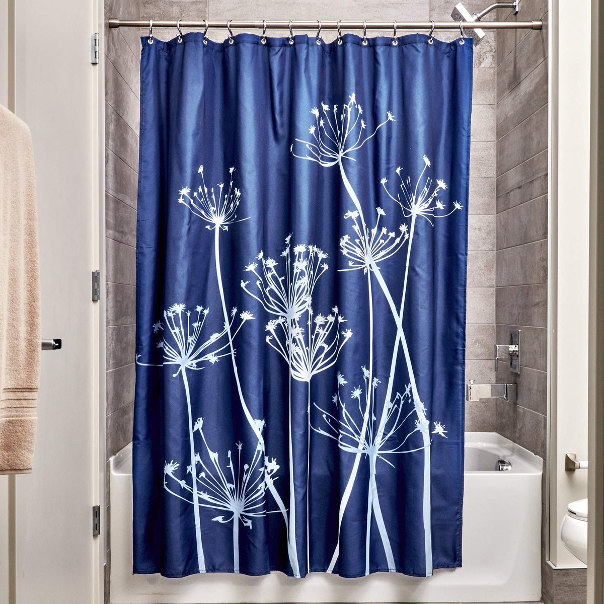 iDesign Thistle Fabric Shower Curtain for Master, Guest, Kids', College Dorm Bathroom, 72" x 72", Gray and Yellow