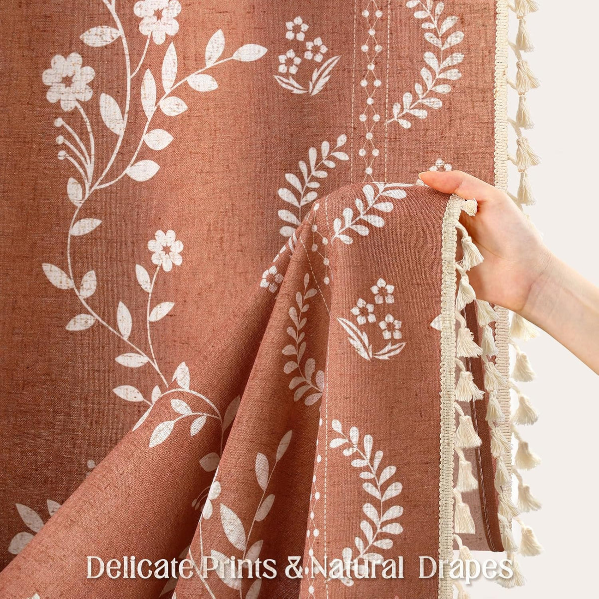 Boho Terracotta Vintage Shower Curtain with Tassels 72 x 72 Inch