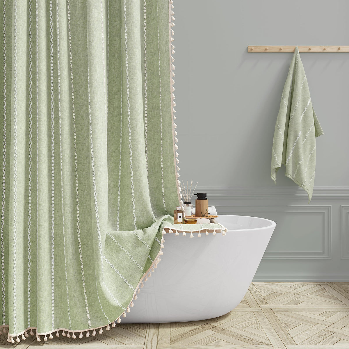BTTN Cream Boho Farmhouse Linen Heavy Duty Shower Curtain Set, 72x72, Beige